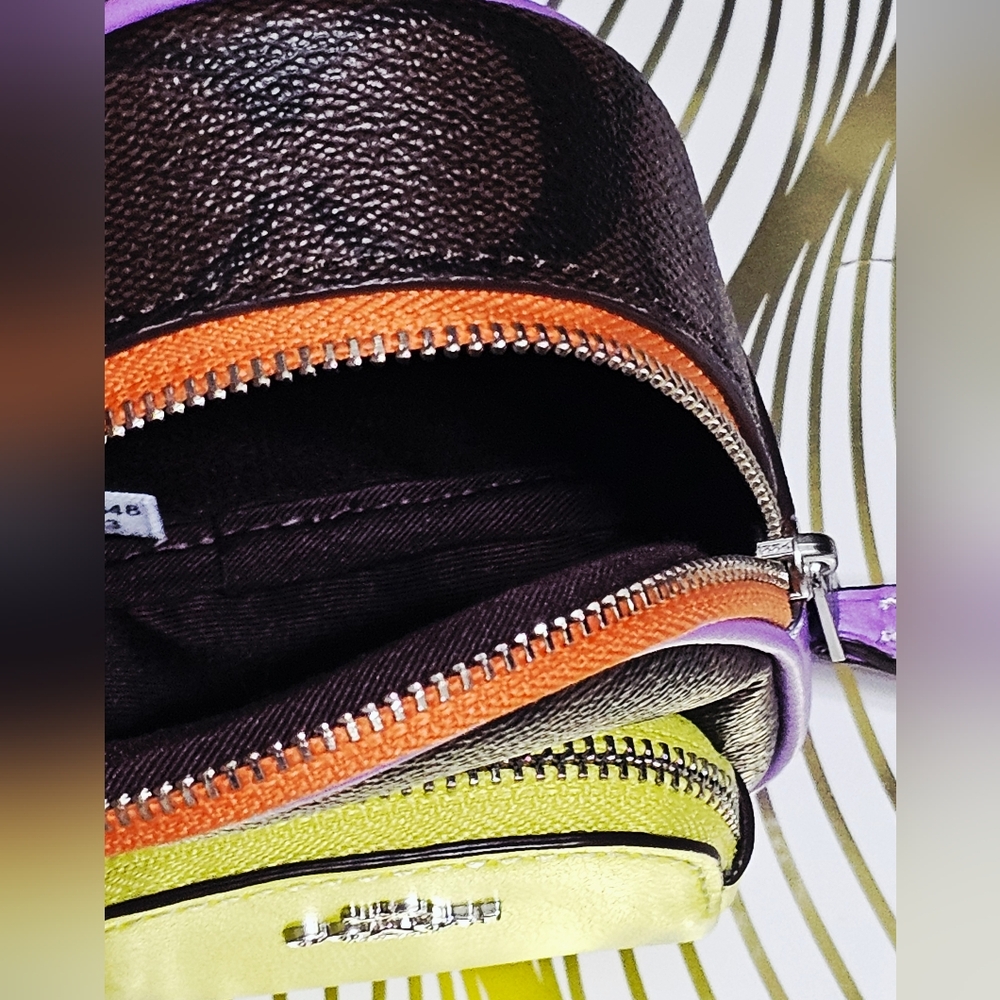 Coach Mini Backpack key chain C7803 bag charm Neon Multicolor Purple Orange NEW - Picture 8 of 11
